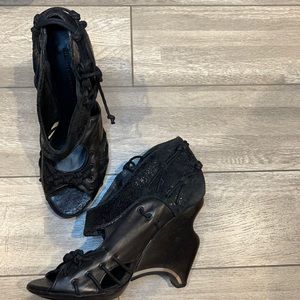 AllSaints Co Ltd Spitalfields Leather Lace Up Heels Wedges in Black size 8